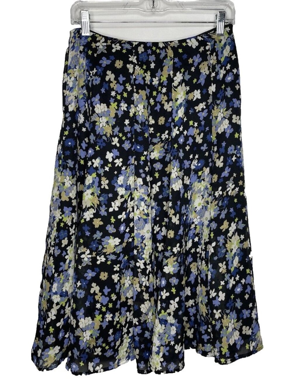 Allison Taylor Midi Skirt Size 4 Sheer Black Multicolor Floral Overlay Retro Y2K